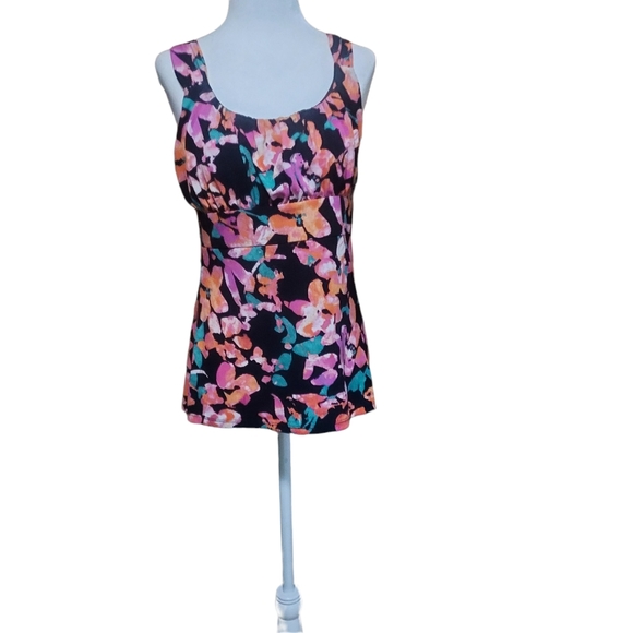 Ann Taylor Factory Tops - Ann Taylor Factory M Tank Top Blouse Floral Pink Orange Black shirt Sleeveless